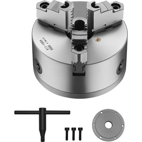Chuck auto-centrant 3 mors 6 pouces (160 mm),plaque arrière filetée 1 1/2-8,plage de serrage 3-145 mm pour tour bois métal (1/5)