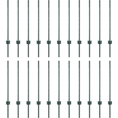 Poteaux de clôture 22 pcs Vert 120 cm Acier vidaXL