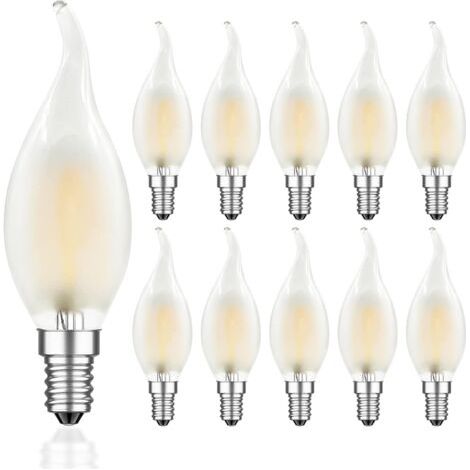 Bombilla LED de filamento regulable E14 de 4 W, efecto llama, blanco cálido 2700 K, ángulo de haz de 360°, paquete de 10 (1/4)