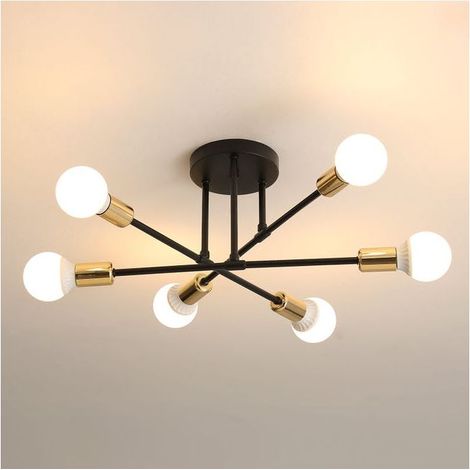 Plafonnier salon industriel,Luminaire salon,Lustre Vintage Industriel à 6 Lumières avec Douilles E27 pour,Idéal pour salon, chambre et cuisine (1/5)