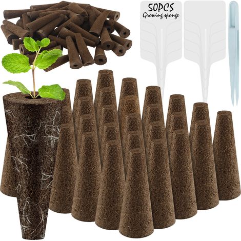 Esponjas de germinación, fáciles de usar para el crecimiento de plántulas, compatibles con sistemas hidropónicos, juego de 50 piezas. (1/2)