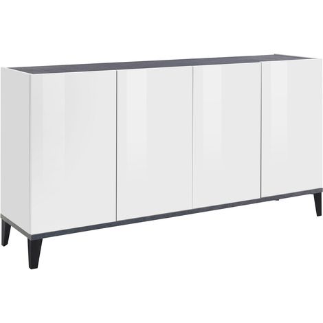 Credenza 4 Ante 160x40x82 cm Sunrise Bianco Lucido e Ardesia (1/4)