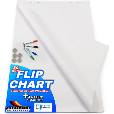 Flipchart Zubehör-Set Master of Boards Grundausstattung für Flipcharts Mit Block, Markern & Magneten