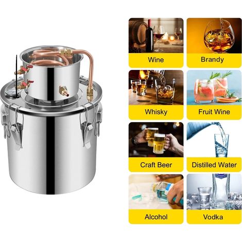 Distillateur d'alcool, construction en acier inoxydable, thermomètre intégré, 5 Gal (1/2)