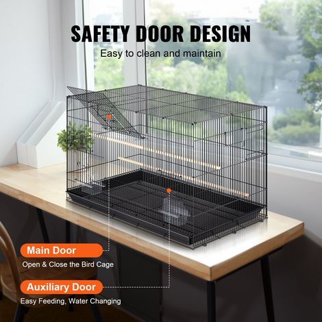 Cage oiseaux 30" en acier, grande volière pour perruches calopsittes inséparables canaris, avec support roulant et bac (1/5)