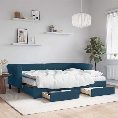 Tagesbett Ausziehbar mit Schubladen Blau 80x200 cm Samt (1/5)