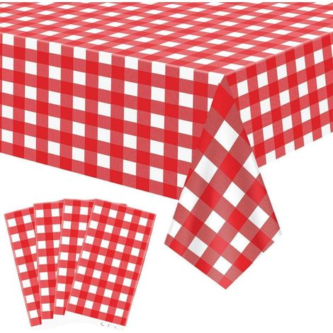 4x Tischdecke rot-weiß kariert, Gingham, wasserdicht, 130x220cm