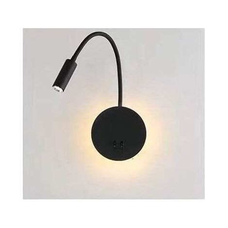 Lampe de lecture de chevet LED 3 + 8W Lampe de lecture LED flexible Swan (Noir) Applique murale Lampe de lecture LED avec interrupteur Blanc chaud 3000K Moderne (1/5)