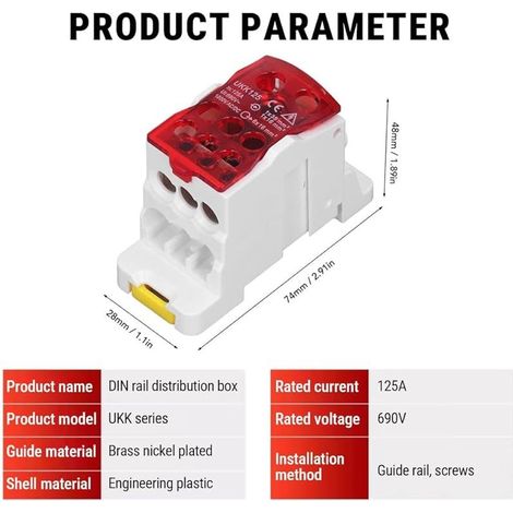 Bornier Electrique, UKK125 Bornier Rail DIN, Bloc de Jonction 690V, pour Armoires de Distributio Armoires Haute Tension (Rouge)