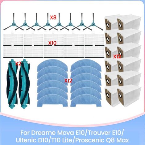 44 Pièces de Rechange pour Mova E10/Trouver E10 Ultenic D10/T10 Lite pour Q8 Max, Brosse, Filtre HEPA, Sac à Poussière (1/2)