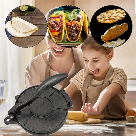 Presse à tortillas - Ustensile de cuisine - Outil pour crêpes maison - 16 cm - Aluminium - Noir (1/5)
