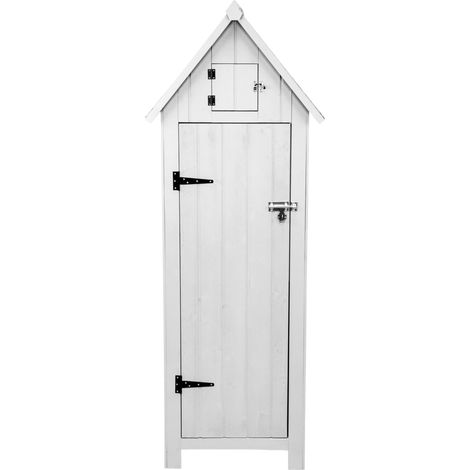 Cobertizo de Jardín de Madera Blanco Almacenamiento Almacenaje Caseta Exterior Organizador Herramientas Jardin Estantes Esquina Ganchos para Colgar Sobre Puertas Candado llaves + Kit Fijación GRATIS