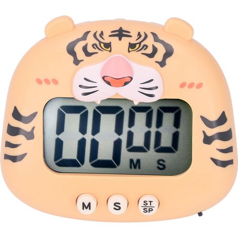 Minuteur numérique digital de cuisine compte à rebours comptage sonore alerte animale cartoon tigre jaune avec support facile d'utilisation pour cuisson enseignement (1/5)