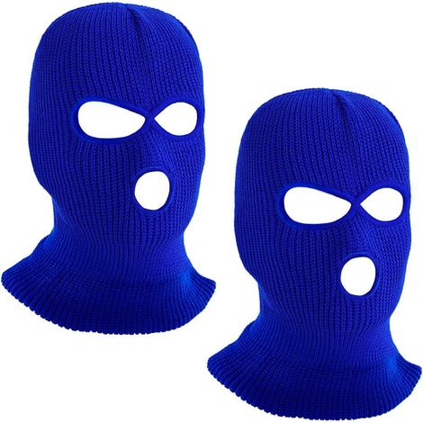 Lot de 2 cagoules 3 trous en tricot bleu pour moto et ski (1/5)