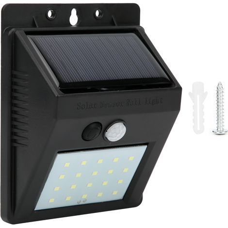 Applique Murale à capteur Solaire, 20 LED Lampe Murale extérieure à Induction de Corps Solaire pour allées de Couloir de Cour extérieure Porches Sécurité de Jardin, étanche, Noir (1/5)