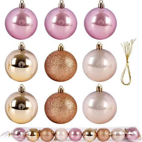Palline di Natale infrangibili rosa da 6 cm, 9 pezzi.
