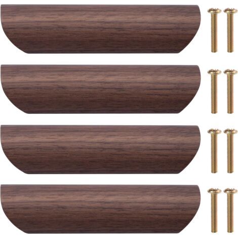 RHG Poignée de Meuble en Bois 4Pcs Poignée de Tiroir Bouton de Porte Cuisine Poignées de Placard en Bois pour Cuisine Armoire Commode Tiroir, 96mm Distance Entre les Trous (Noyer Noir) (1/5)