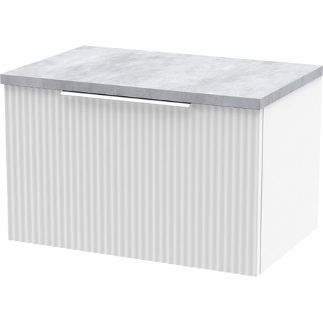 Tixall Fluted 1 Drawer Wall Hung Vanity Unit with Laminate Worktop, Satin White, 600mm (1/4)