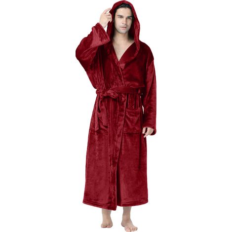 Peignoir À Capuche - Polyester Flanelle - Pour Homme - Hiver - Taille M - Rouge Foncé (1/5)