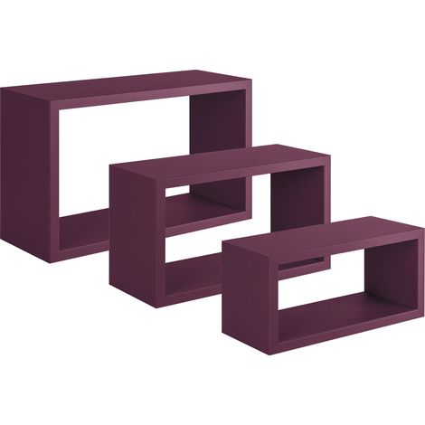 Set 3 Mensole da Parete Rettangolare in Fibra di Legno Trittico Viola Melanzana (1/4)