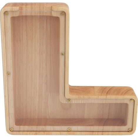 Tirelire lettre 18x18x3cm, tirelire en bois en forme de L, rangement d'outils décoratifs (1/5)