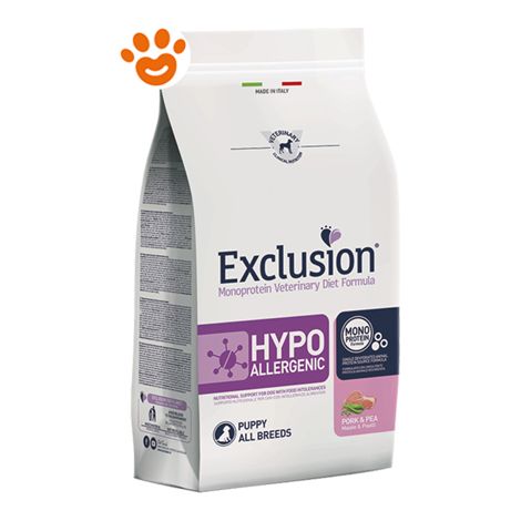 Exclusion Dog Hypoallergenic Puppy All Breeds Maiale e Piselli  - Exclusion Dog Hypoallergenic Puppy All Breeds Maiale e Piselli - Sacco Da 2 Kg