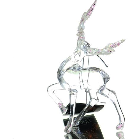 Kaemingk – Cerf décoratif de Noël transparent, patte pliée – Acrylique, H 17 cm
