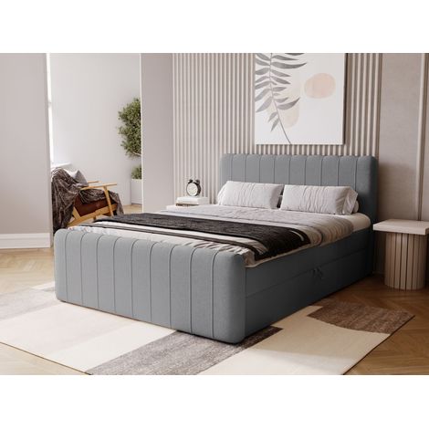 Lit continental Osteno avec rangement 140 x 200 double, velours, gris (1/5)