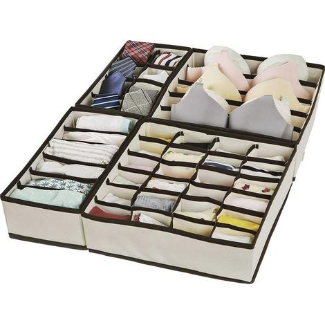 Organizadores de cajones para ropa interior, juego de 4 organizadores plegables para armario, ideales para guardar sujetadores, calcetines y bufandas (beige). (1/5)