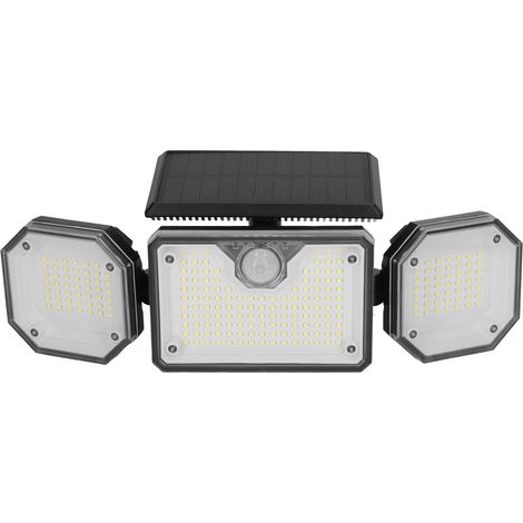 Éclairage solaire extérieur à détecteur de mouvement, 3 têtes, étanche IP65, avec télécommande pour allée ou clôture. (1/5)