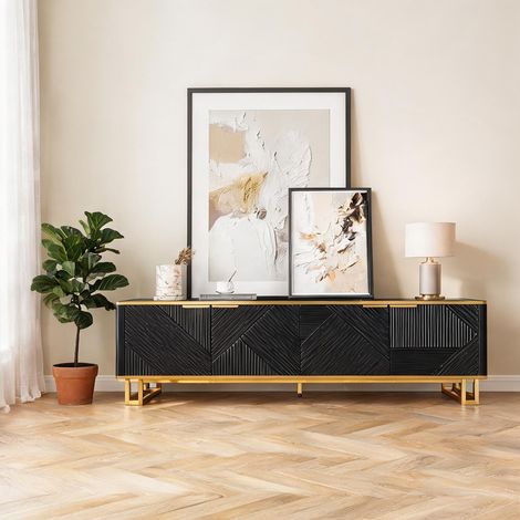 Meuble TV 4 portes noir et or 160 cm MDF 160 x 37,5 x 48 cm (1/5)