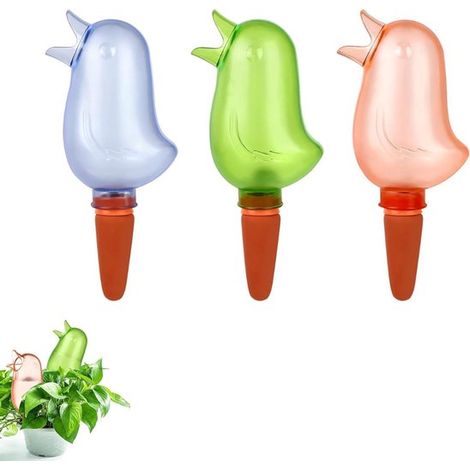 Lot de 3 arroseurs automatiques en forme d'oiseau, avec système d'arrosage goutte à goutte automatique, adaptés aux plantes d'intérieur et d'extérieur, dimensions : 16,6 x 7 cm (multicolore). (1/5)