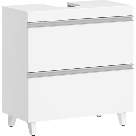 Mobile Sottolavabo per Bagno, Mobiletto da Bagno, 3 Cassetti, con Piedini, indipendente, moderno, Bianco (1/5)
