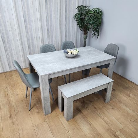 Wooden Rectangle Dining Table Sets with Set of 4 Chairs, a Bench, Grey (1/5)