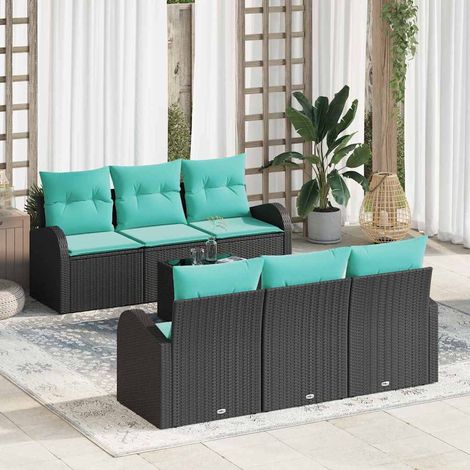 Set Divano da Giardino 7 pz 6-Numero di posti Nero e Turchese vidaXL (1/5)