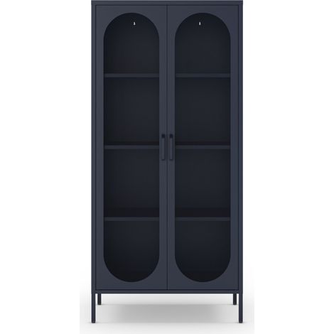 Drawer – Vaisselier en métal bleu nuit 2 portes – Dimensions 170 x 80 x 40 cm – 4 niveaux de rangement pour salle à manger – Style industriel