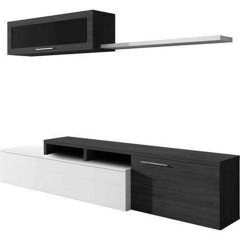 Meuble TV mural 200 cm blanc/gris (1/5)