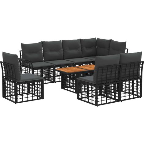 Conjunto de sofás de jardín 9 uds. Negro y gris oscuro vidaXL (1/5)