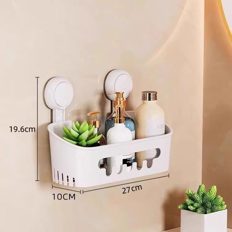 Shower rack suction cup, detachable bathroom shelf, powerful suction, 22 lbs (approx. 10 kg) waterproof bathroom bracket, white. (1/4)