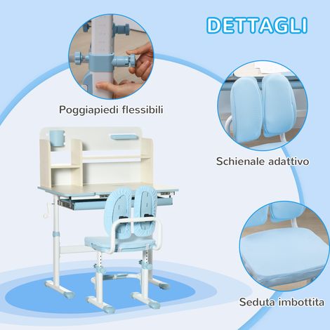 Bureau d’étude enfant bleu ciel 3-12 ans, table inclinable réglable en hauteur + chaise évolutive assortie, ensemble scolaire ajustable (1/5)