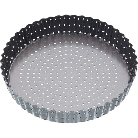 MasterClass Crusty Bake Molde para Quiche Perforado de 20 cm sin PTFE, PFOA ni BPA, fondo suelto de acero al carbono de 1 mm de grosor, estriado, gris