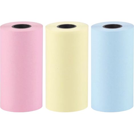 Klebebandrollenpapier für Mini Cat Thermodrucker, 3 Farben SET à 3 Stück.