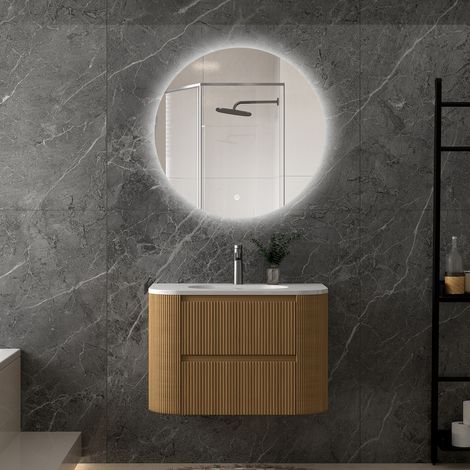 Ocean Meuble de salle de bain Armoire de rangement Meuble lavabo Meuble de rangement de salle de bain Noyer 80x46x52cm (1/5)