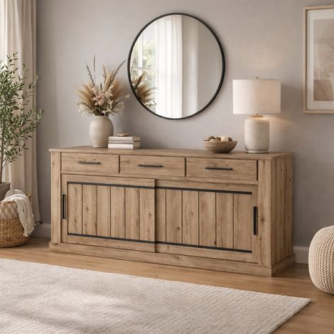 Buffet bas en bois 2 portes-3 tiroirs KAMELIA (1/4)