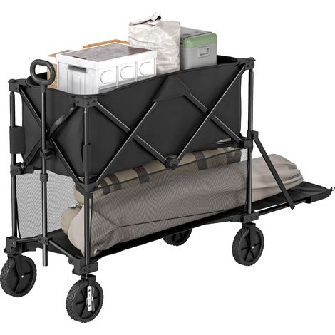 Chariot de jardin pliable 350L 2 étages charge max 200 kg roues tout terrain noir