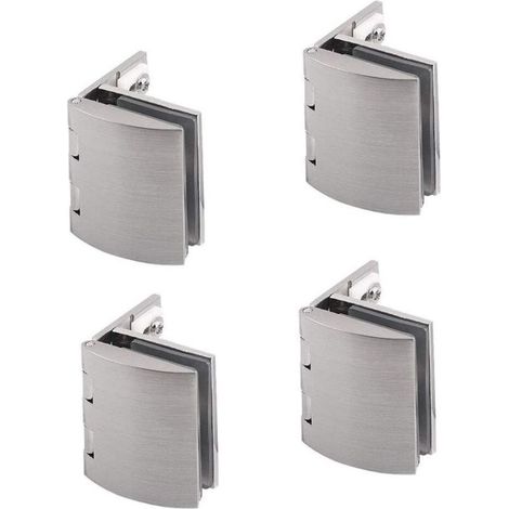 Lot de 4 pinces à verre à 90 degrés, réglables de 5 à 8 mm, charnière à clip pour armoire, vitrine, fixation murale, finition brossée en alliage de zinc (1/3)