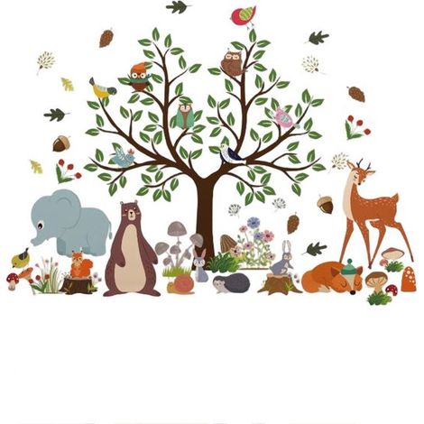 Pegatinas de pared con diseño de árbol grande，Pegatinas de pared con diseño de safari，Pegatinas de pared para la habitación infantil (1/5)