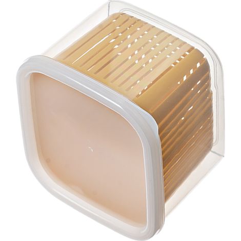 Boîte de rangement pour fruits et légumes à 2 compartiments pour réfrigérateur, idéale pour les oignons, le gingembre et l'ail (jaune). (1/5)