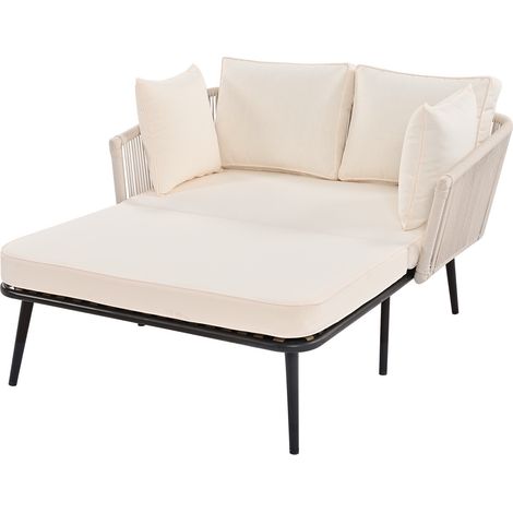 Divano da giardino beige con cuscini sfoderabili e lavabili, struttura in acciaio e corda di nylon (1/5)