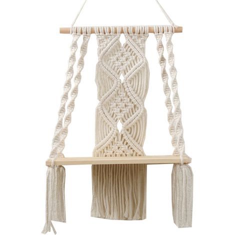 Étagère murale bohème en macramé, décoration murale en macramé, tapisserie à pompons tissés, porte-plantes fait main en corde de coton (1/5)